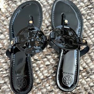Tory Burch Miller black patent leather sandals size 9.5m